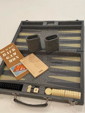 Gray & Tan Backgammon Travel Set with Accessories